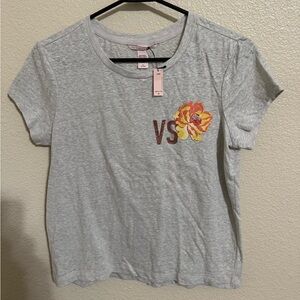Victoria's Secret Gray Short Sleeve Tee with Floral Design